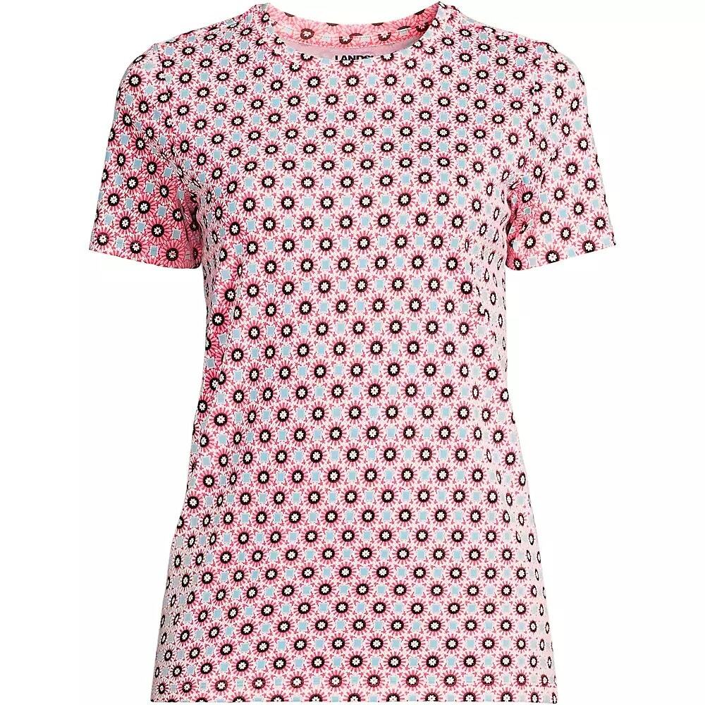 Lands' End 16w/1X Plus Floral Supima Cotton Womens Crew Neck Tee Top  NWOT